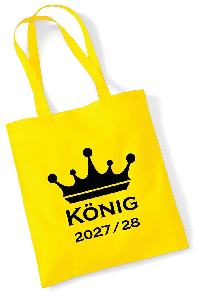 Huuraa Jutebeutel König 2027/28 Krone Schüztenkönig 10 Liter Yellow Baumwolle Tasche Geschenkidee