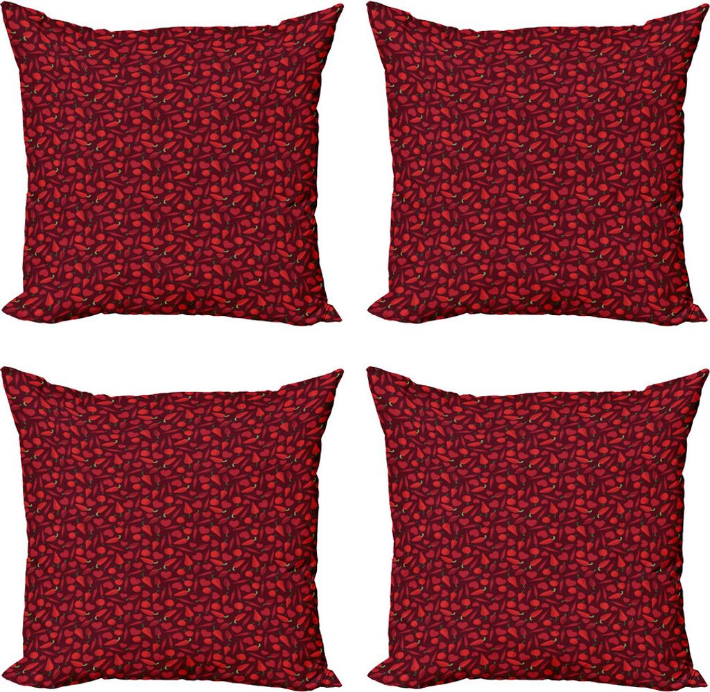 ABAKUHAUS Pfeffer Kissenbezug Set (4 Stück), Valentinstag Gericht Mahlzeit, Moderner Doppelseitiger Digitaldruck, 50 cm x 50 cm, Ruby und Grün