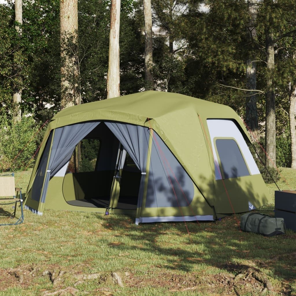 Design Campingzelt 10 Personen Grün Verdunkelungsstoff Wasserfest, Campingzelte 2024 Neu
