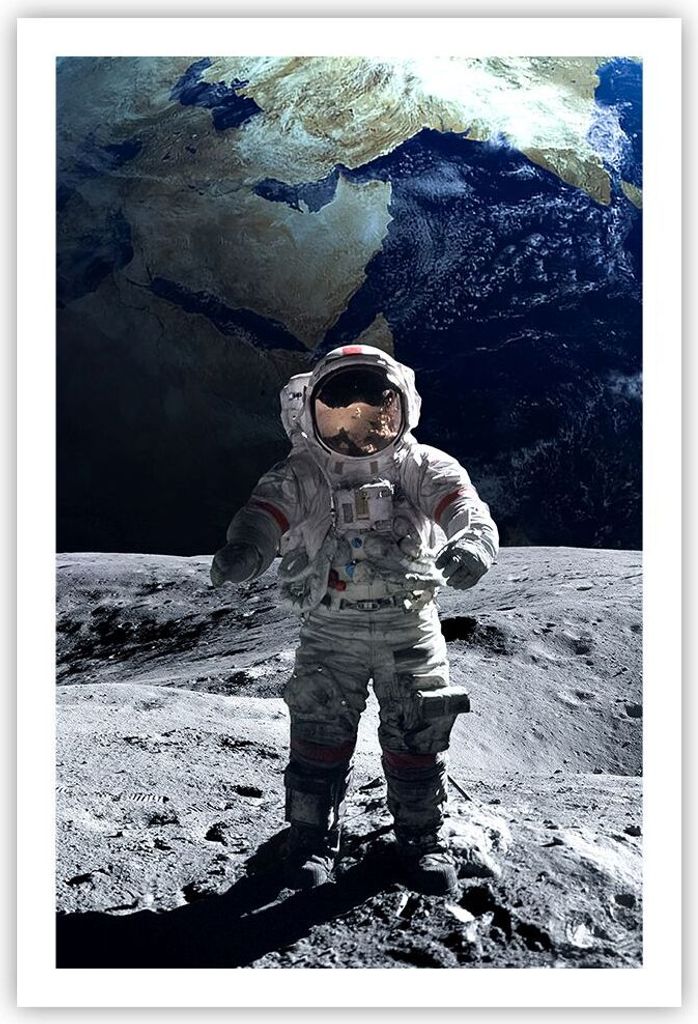 Poster - Poster ohne Rahmen - Astronaut Mond Erde Raum - 61x91,5 cm - Wand Bild - Wanddeko - Wandbilder - Kunstposter - Wandposter - Bilder - Kunst...
