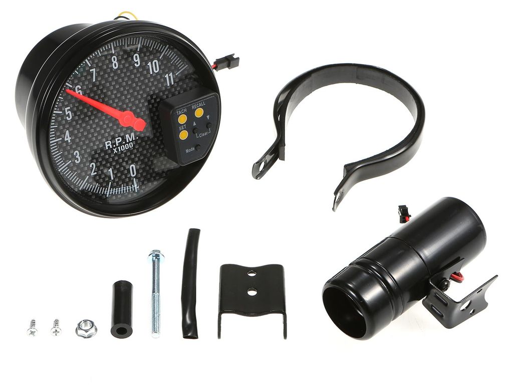 Drehzahlmesser mit 5 Zoll Durchmesser, Kohlefaser-Zifferblatt, 7 Farben, optional mit LED-Zeiger