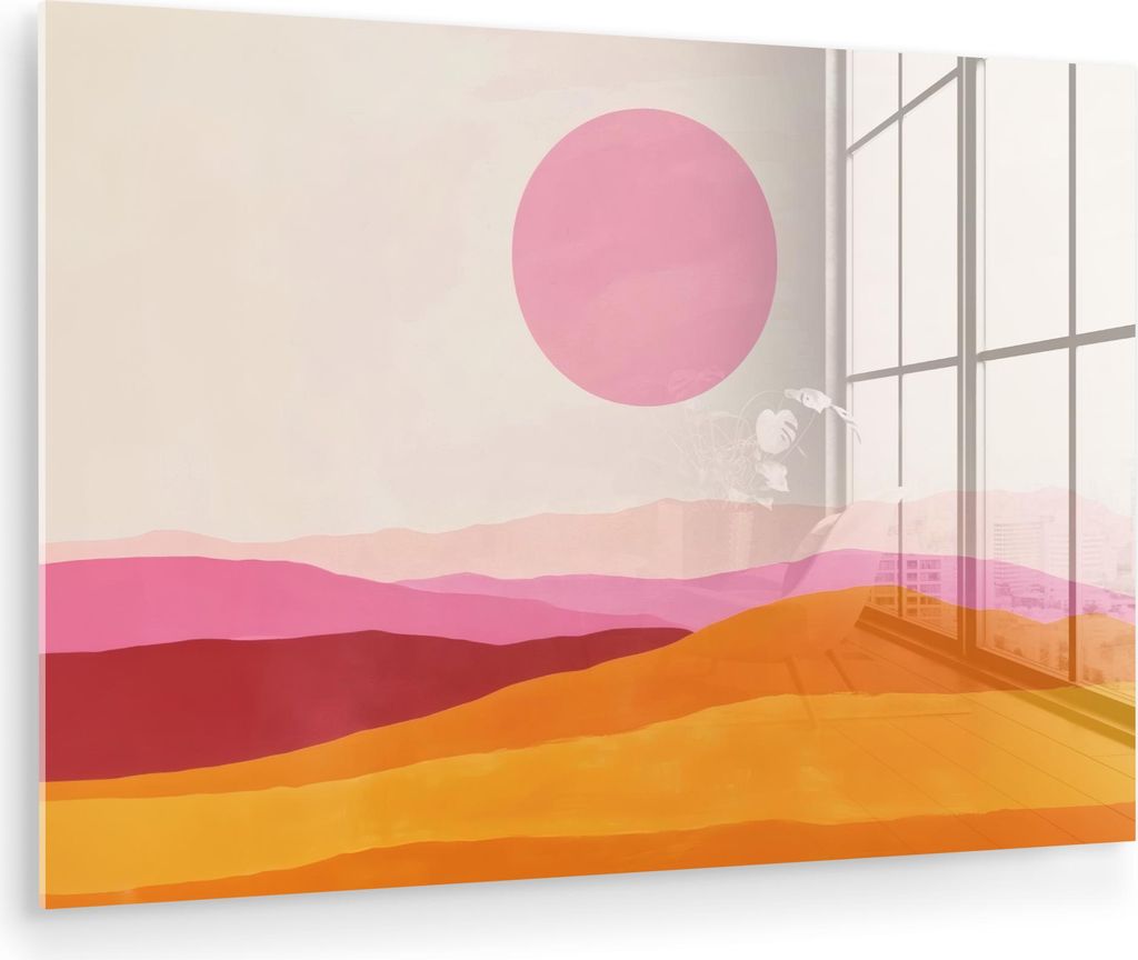 MuchoWow Glasbilder - Bilder auf Wandbild - Foto auf Glas Hügel - Orange - Sonne - Abstrakt 60x40 cm Wanddekoration aus Glas - Acrylglasbild - Acr...