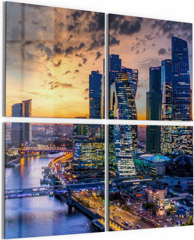 DEQORI Glasbild Echtglas 4x50x50 cm 'Blick auf Moskau am Abend' Wandbilder XXL groß
