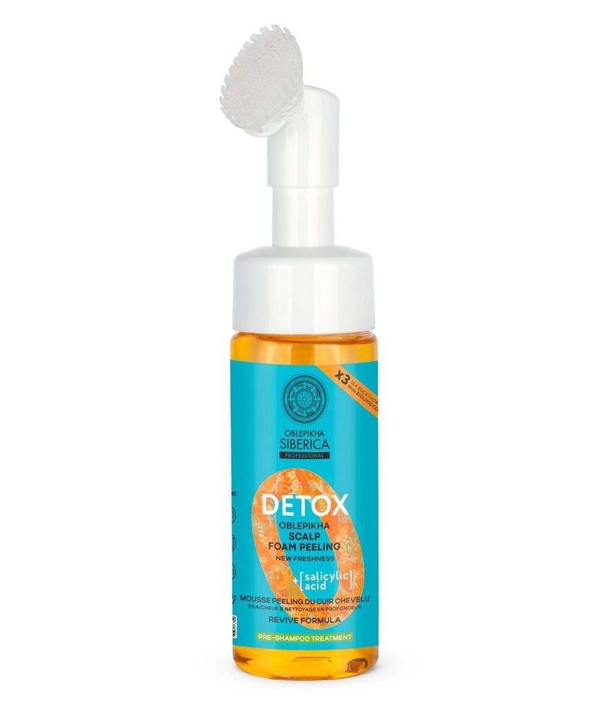 Natura Siberica Oblepikha O. Detox Scalp Foam Peeling 150 ml – Kopfhaut‐Peeling mit Massagebürste & entgiftender Detox‐Formel, sanfte Schaum...