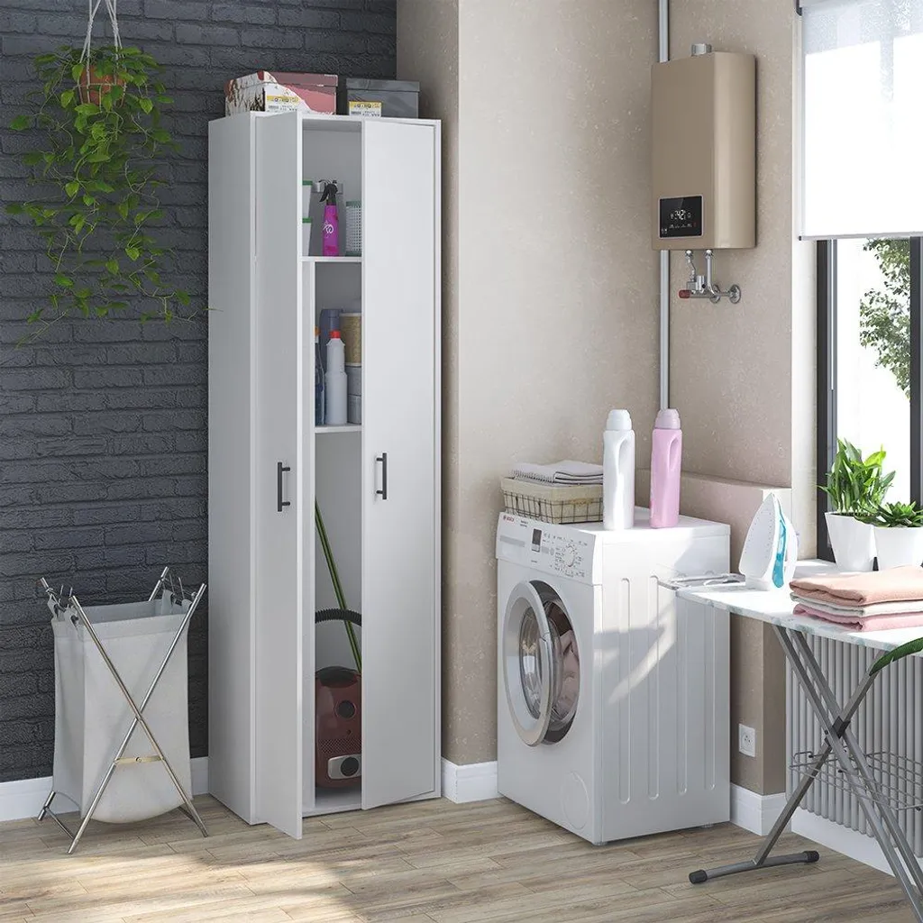 Armoire polyvalente Strevi pour optimiser l'espace meuble blanc compact - 2