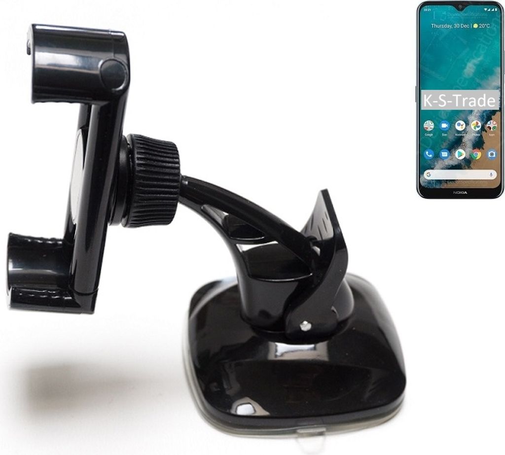 K-S-Trade kompakte Handy-Halterung Windschutzscheibe kompatibel mit Nokia G50 Armaturenbrett schwarz Autohalterung KFZ Halter Scheiben-Halterung