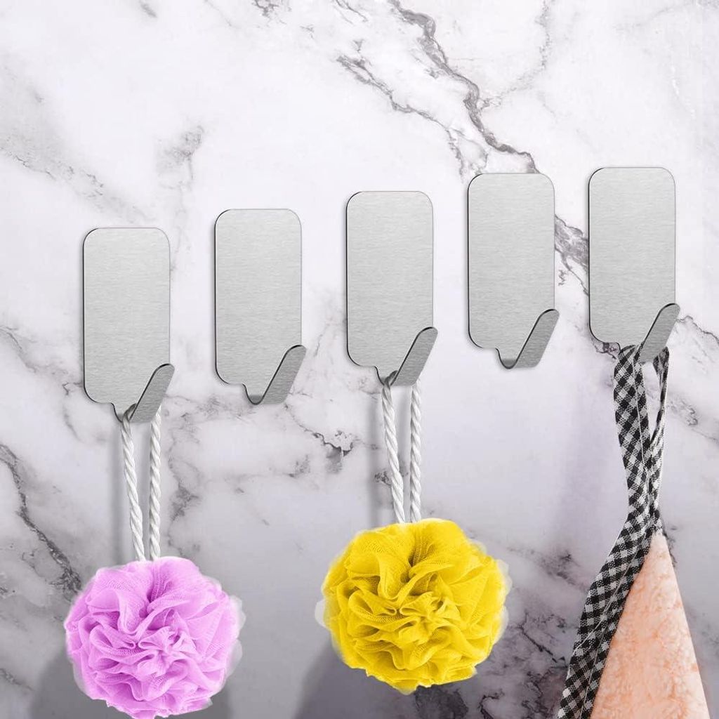 Selbstklebende Handtuchhaken aus Edelstahl 14 Stück ohne Bohren - Starke Klebehaken für die Wand - Wasserdichte Handtuchhaken für Küche, Bad, W...