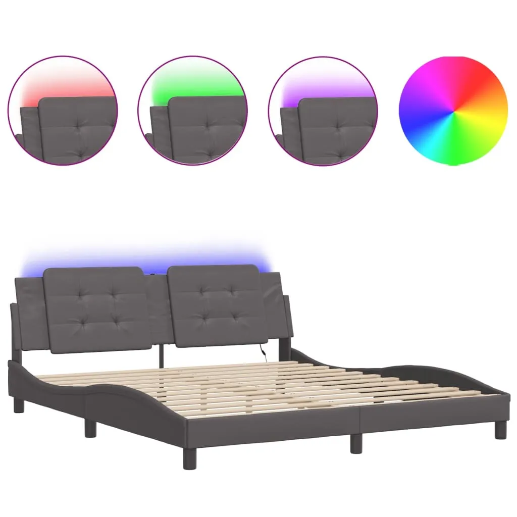 Lit double 180x200 cm Zadar gris avec tête de lit lumineuse à LED RGB