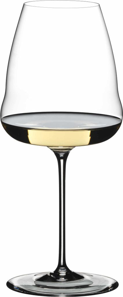 A clear studio shot of a white wine glass filled with white wine, isolated on a white background.