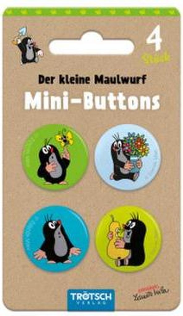 TRÖTSCH - Der kleine Maulwurf Mini-Buttons 4er Set Maulwurf | Ab 3 Jahren
