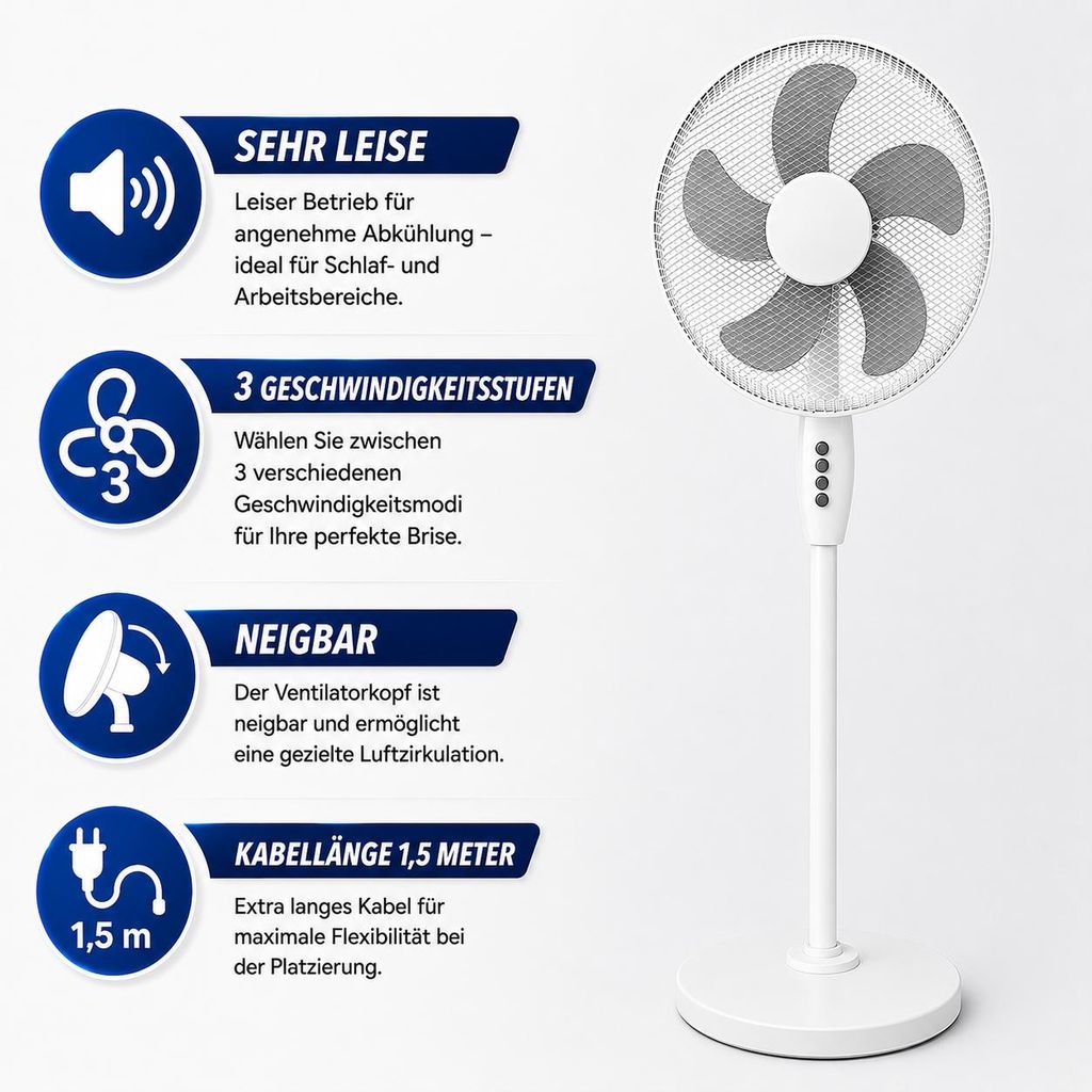 Standventilator 5 Rotorblätter Ventilator Luftkühler Produktbild  KI-generiertes Bild
