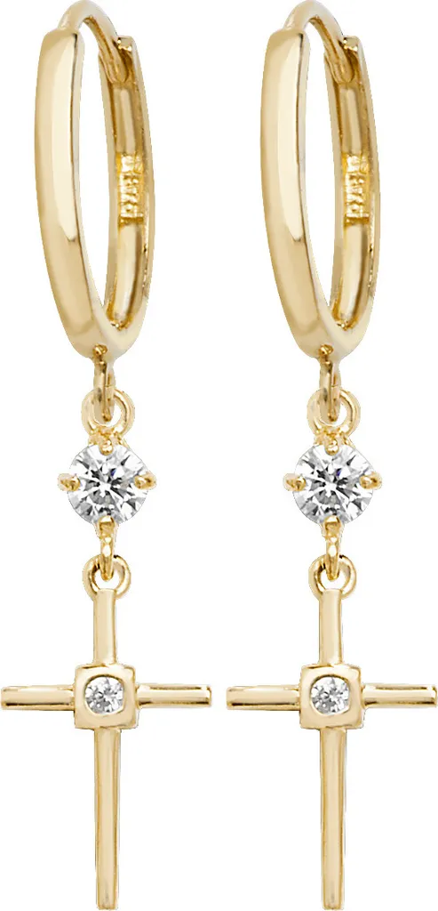 Boucles Croix Or 375 avec Oxydes de Zirconium Scintillants 35x8mm