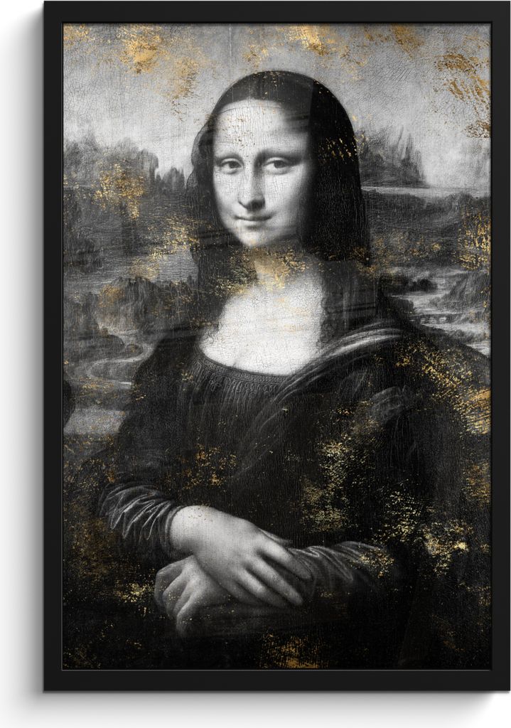 MuchoWow MuchoWow Gerahmtes Poster Mona Lisa - Leonardo da Vinci - Schwarz - Weiß 40x60 cm - Poster mit zchwarzem Bilderrahmen - Papierdruck -...
