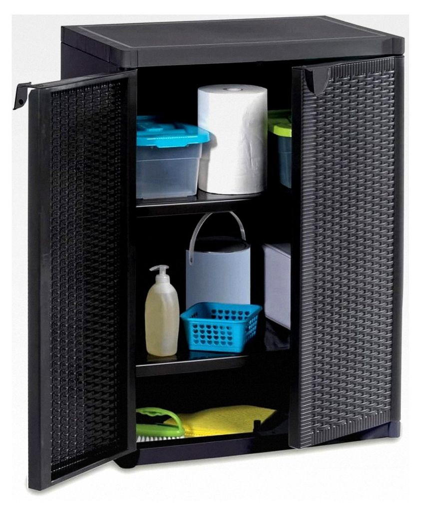 Gartenschrank, Geräteschuppen, wetterfest, Outdoor-Schrank, Gerätehaus, Gartenhausschränke, Terrassenschrank, Schwarz 65x45x88 cm PP Rattan