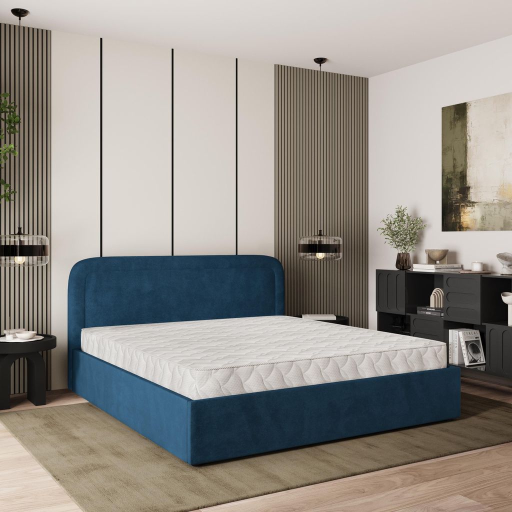 Masseno Polsterbett BENIRA 180x200 cm, Polsterbett mit Bettkästen -Blau, KRONOS 09