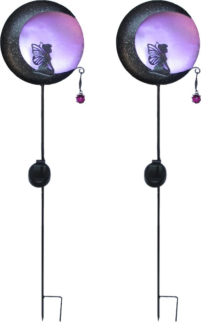 2-er Set Solar Metall Gartenstecker, Motiv: Elfe im Mondlicht in der Farbe violett oder blau, bis zu 6 Stunden Leuchtdauer, schnelle & einfache Mot...
