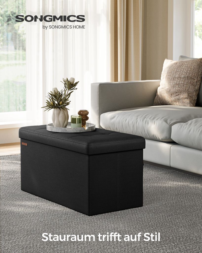 SONGMICS 76cm Sitzbank mit Stauraum, klappbare Sitztruhe, Produktbild 3