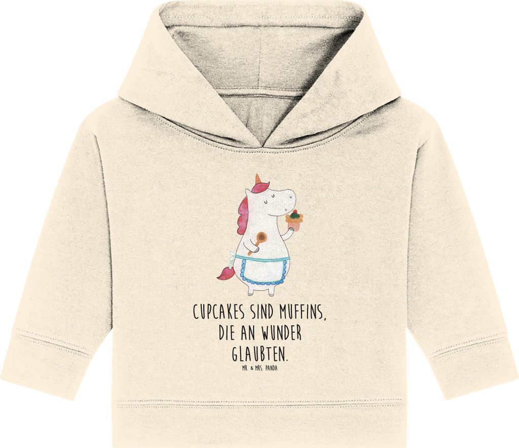 Mr. & Mrs. Panda Organic Baby Hoodie Einhorn Küche 12. - 18. Monat - Natural Raw - Geschenk, Unicorn, Kuchen, Kapuzensweatshirt, Kapuzenshirt, Koc...
