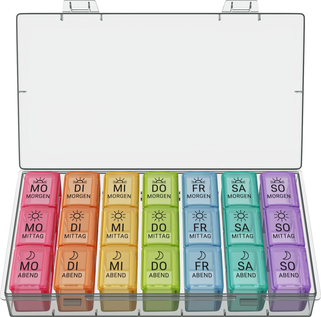 WELLGRO Tablettenbox für 7 Tage - je 3 Fächer pro Tag - Produktbild 