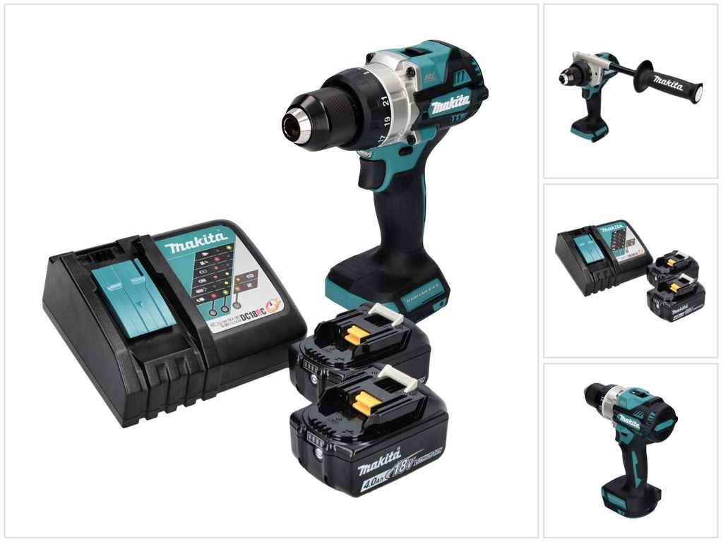 Makita DDF 486 RM Akku Bohrschrauber 18 V 130 Nm Brushless + 2x Akku 4,0 Ah + Ladegerät