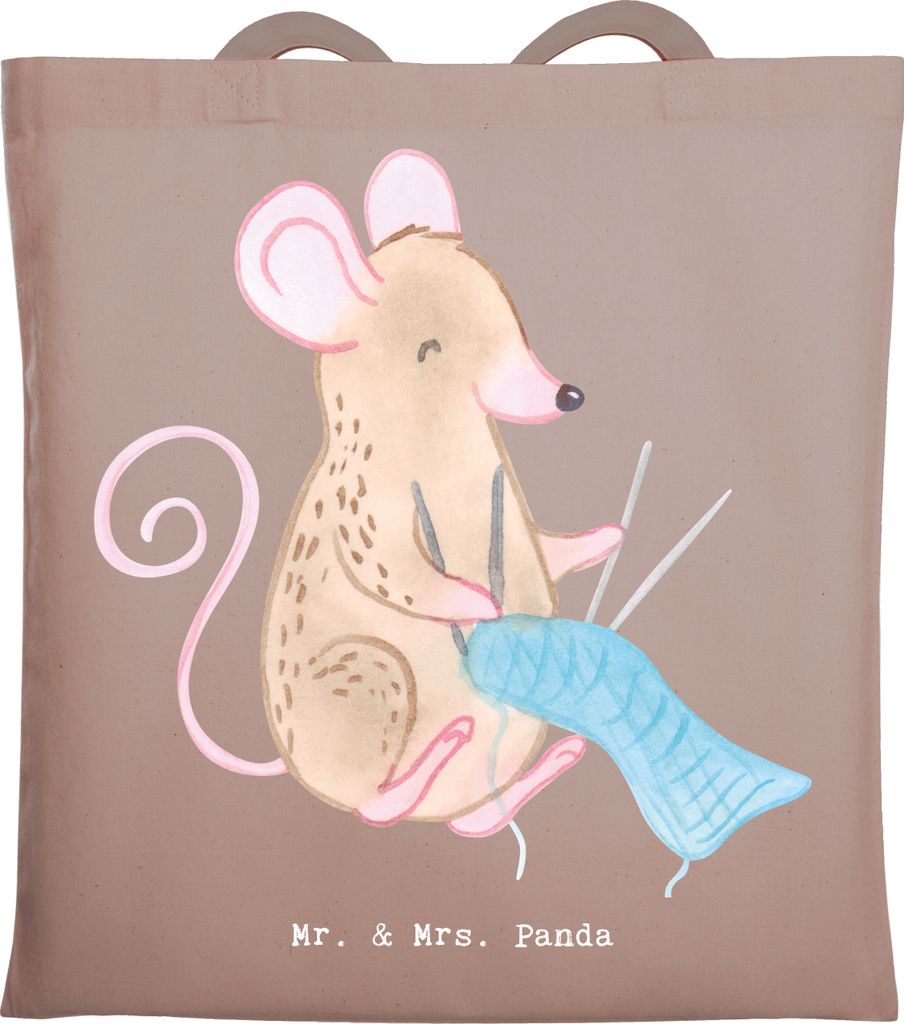 Mr. & Mrs. Panda Schultasche Maus Stricken - Braun Pastell - Geschenk, einkaufsshopper, DIY, Tasche, Shopping, Tote Bag, canvas