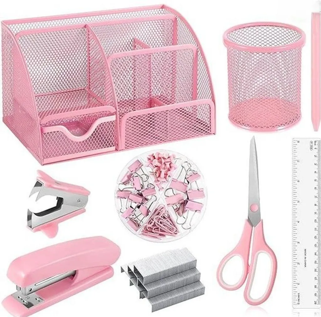 Kit Fournitures de Bureau Rose : Agrafeuse et Distributeur de Ruban