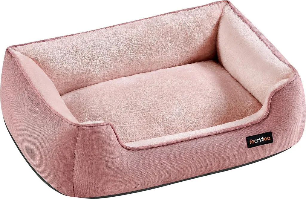 Lit pour chien en lin rose pastel déhoussable et ultra confortable