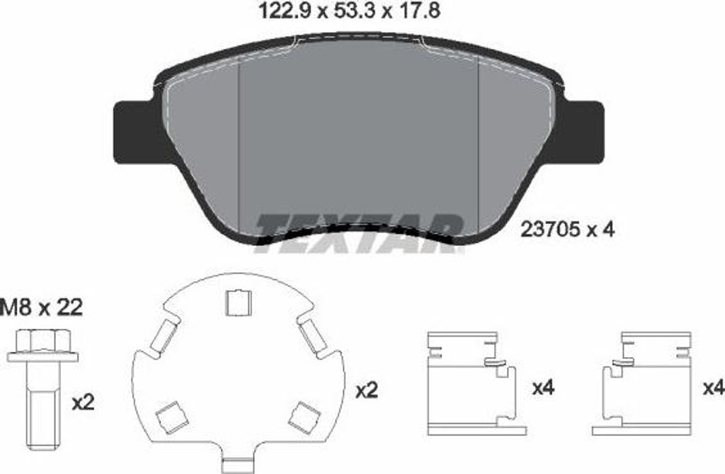 TEXTAR 2370507 Bremsbelagsatz, Scheibenbremse OE 77364919 kompatibel mit Doblo