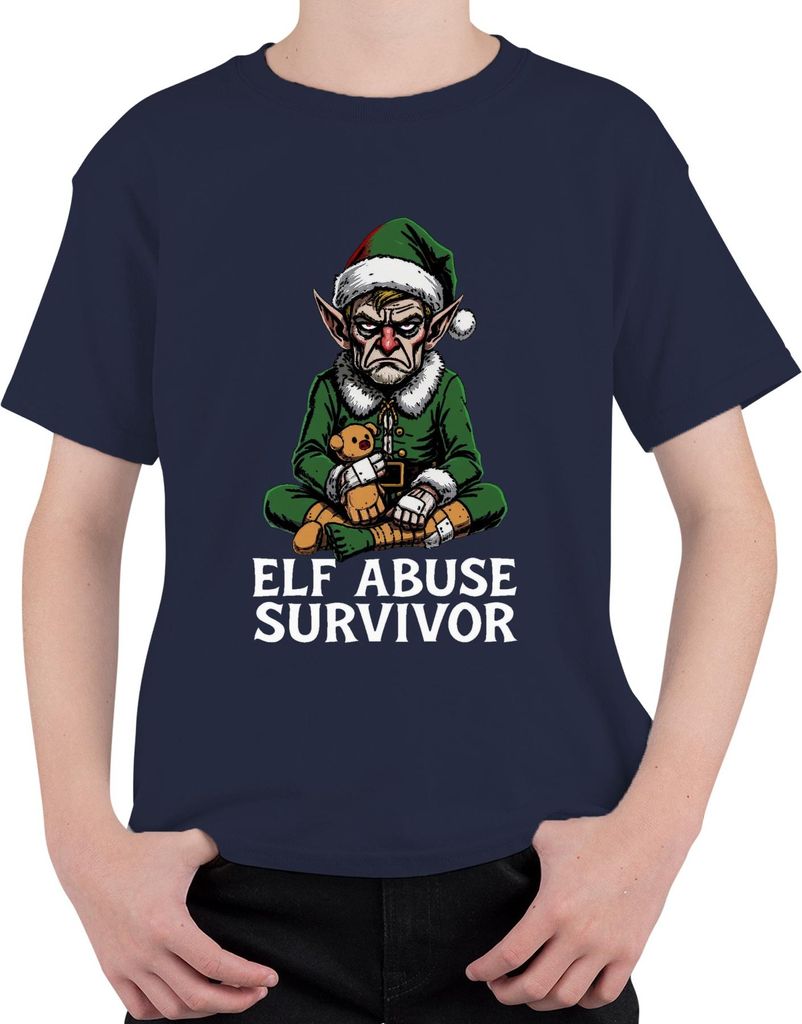 Elf Abuse Survivor böser Weihnachtself düster Geschenk Uni Kinder T-Shirt, Navy, 140