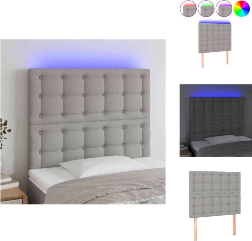 vidaXL LED Kopfteil Hellgrau 90x5x118/128 cm Stoff - Kopf- & Fußenden