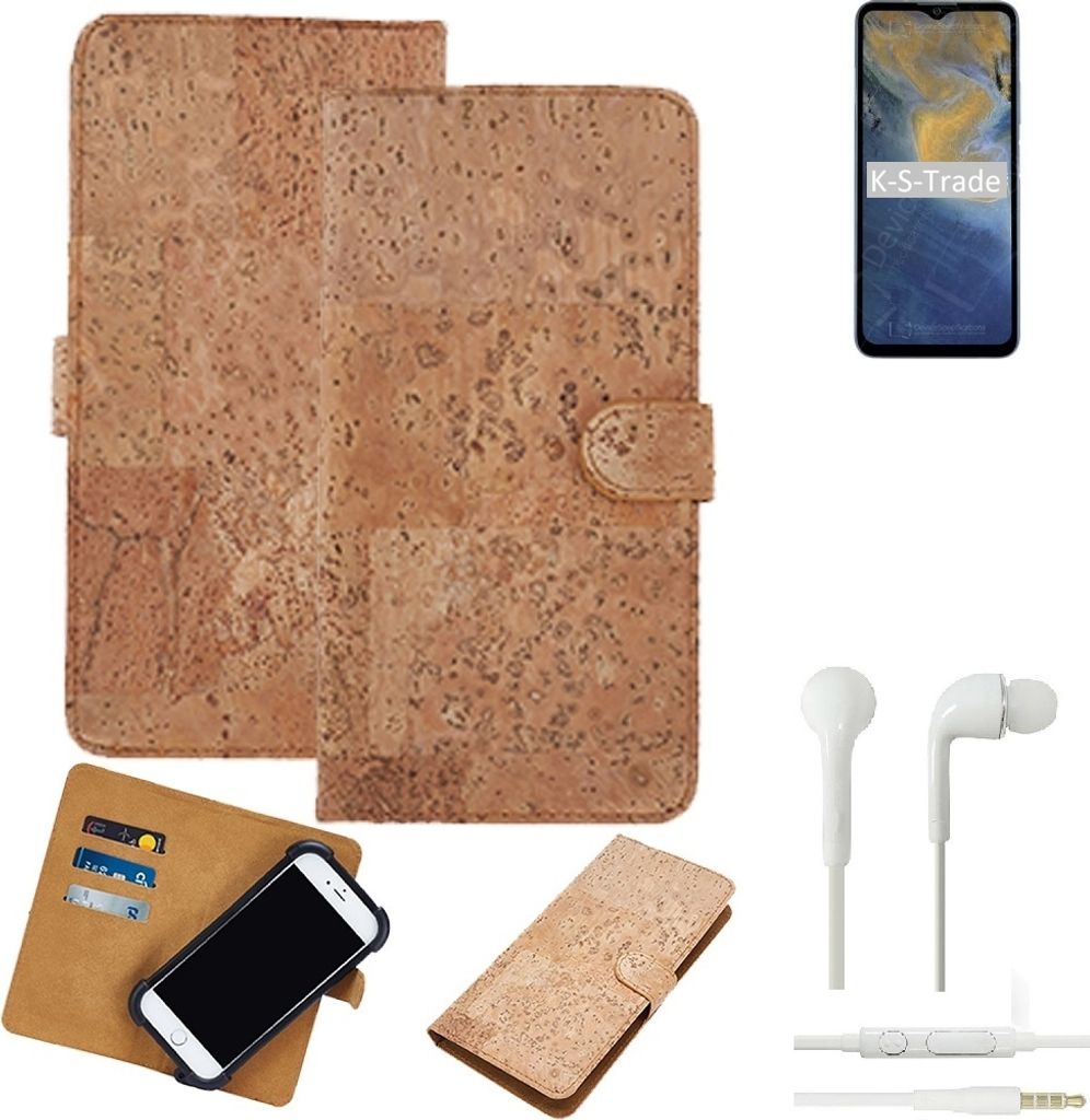 K-S-Trade Hülle kompatibel mit ZTE Blade A71 + in ear Kopfhörer Kork Handyhülle Cover Schutzhülle TPU Case Bumper in Hellbraun, (1x)