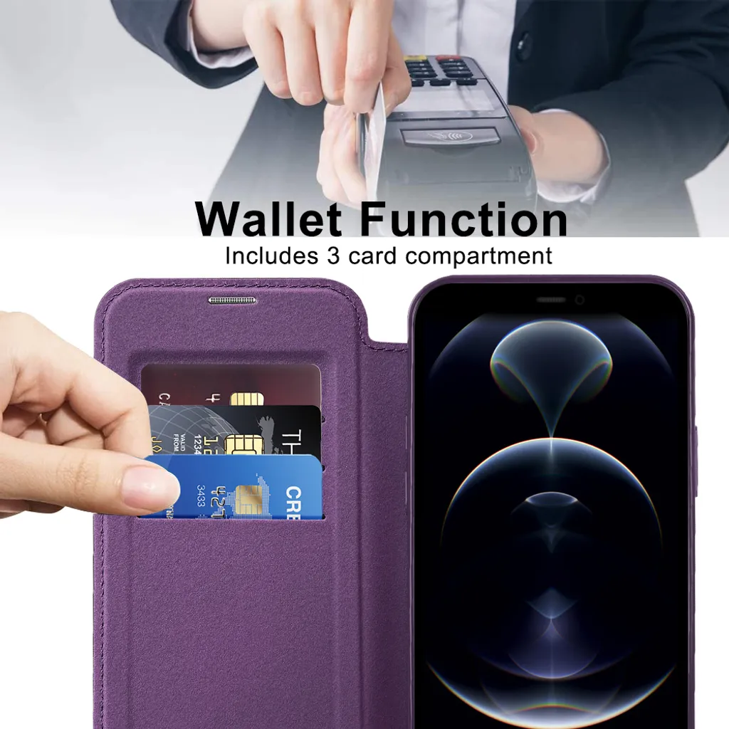Cover iPhone 12 Pro Viola con MagSafe e Slot Carte - Trasparente - 6