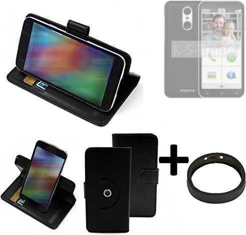 K-S-Trade Case Schutz Hülle kompatibel mit Emporia Smart.4 + Bumper Handy Hülle Flipcase Smartphone Cover Handy Schutz Tasche Walletcase schwarz