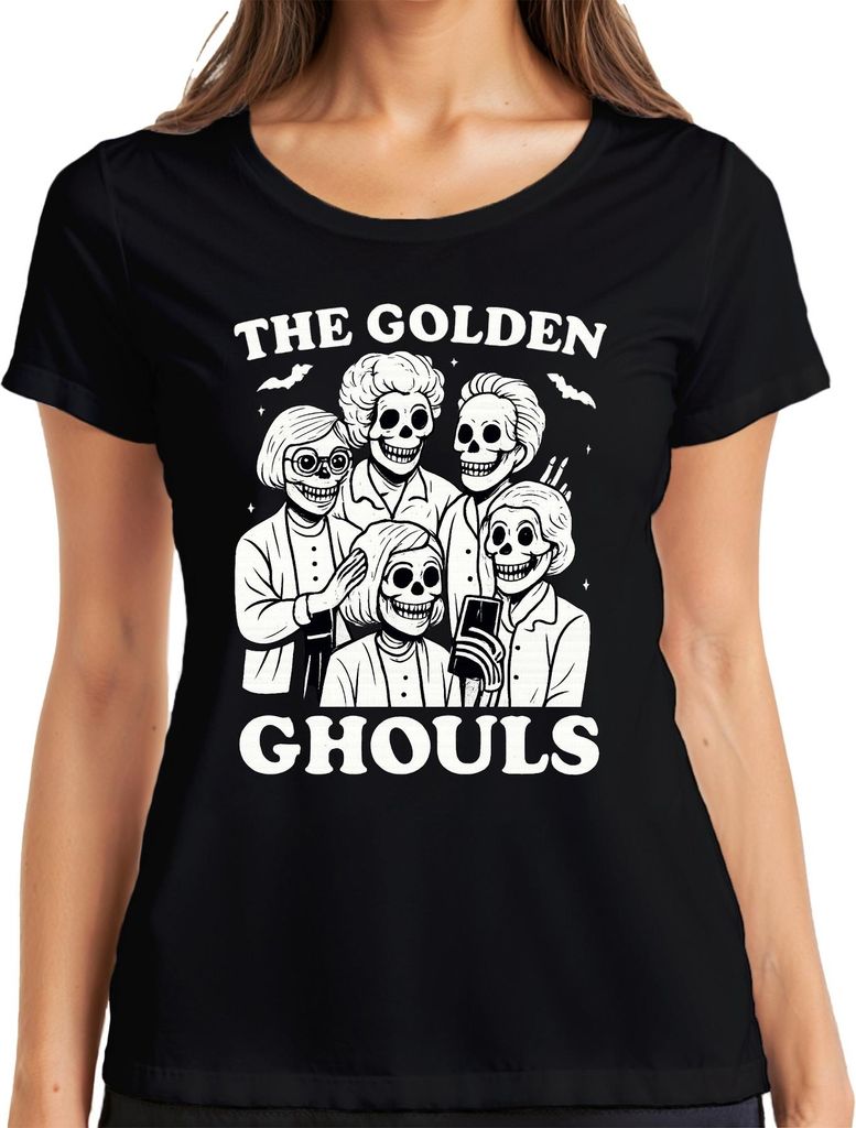 Golden Ghouls Skelett Seniorinnen Parodie Retro Halloween vintage Damen T-Shirt, Schwarz, XL