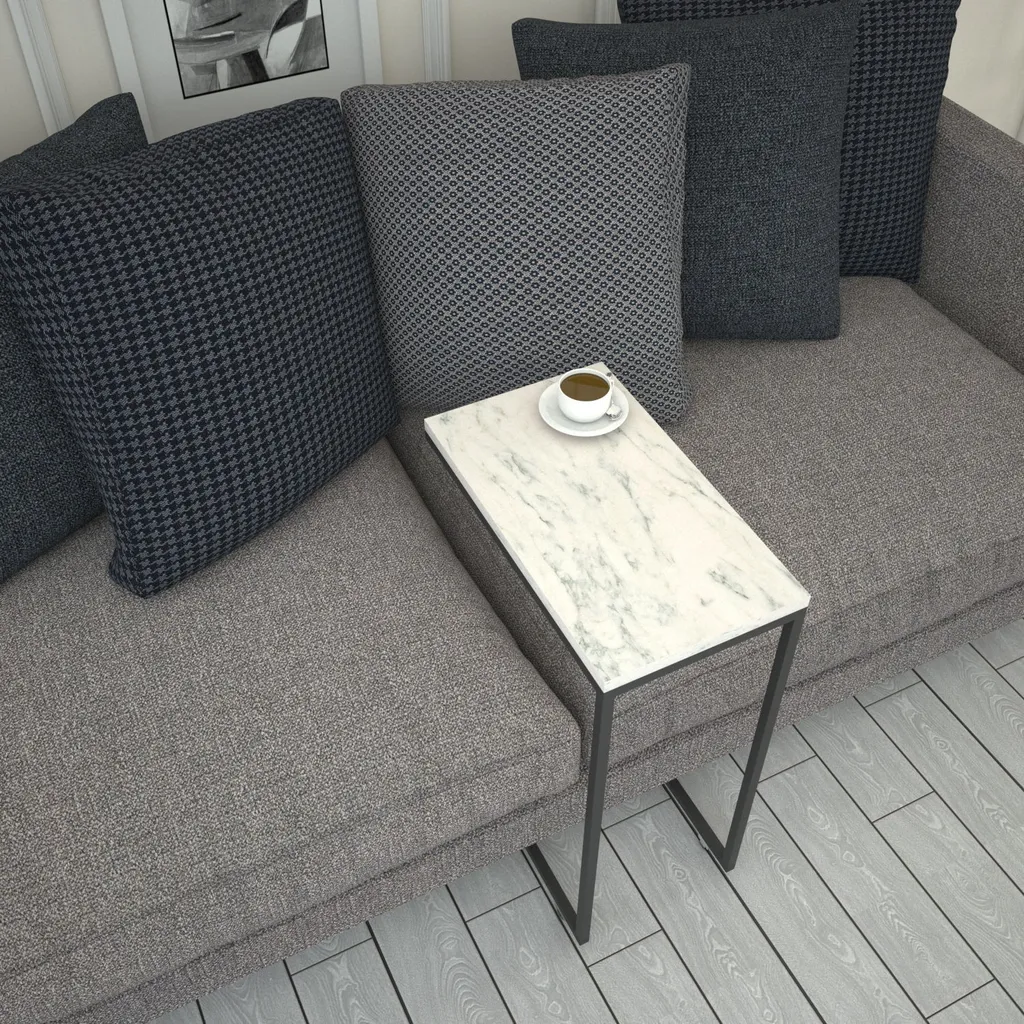 Table d'appoint stable et résistante - Effet marbre blanc sans taches