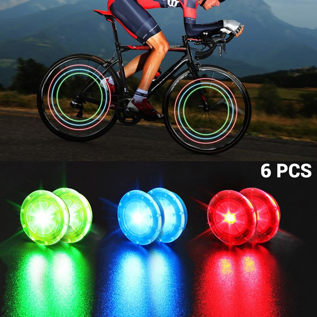 6-Speichen-Fahrradbeleuchtung, Mountainbike-Kabelbeleuchtung: 2 rote, 2 blaue, 2 grüne LEDs