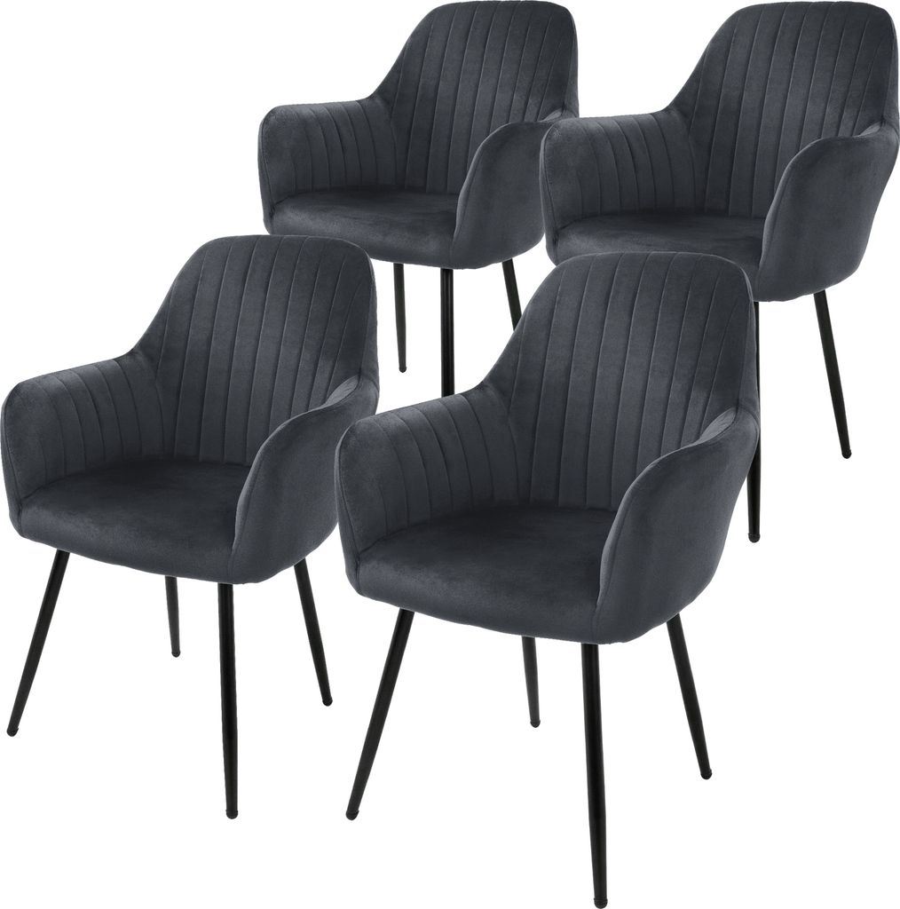 ML-Design 4er Set Esszimmerstuhl mit Rückenlehne, Grau, aus Samt