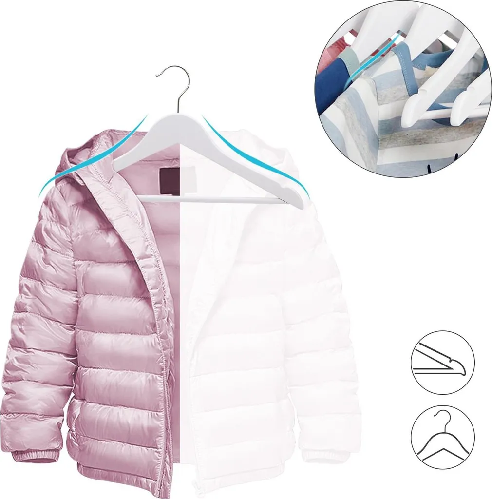 Cintre en bois blanc pour enfants - Lot de 10 pièces avec barre pantalon