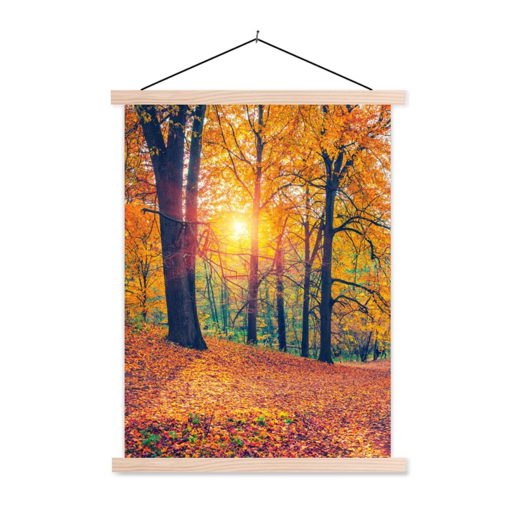 MuchoWow Textilposter Bäume - Herbst - Wald - Herbstliche Blätter 40x53 cm mit holzfarbenen Rahmen - Schlafzimmer