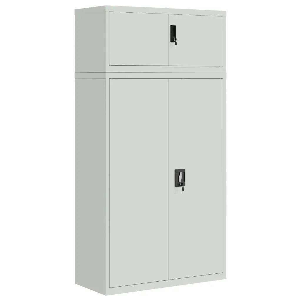 Armoire de bureau métallique grise 90 cm avec étagères et portes battantes