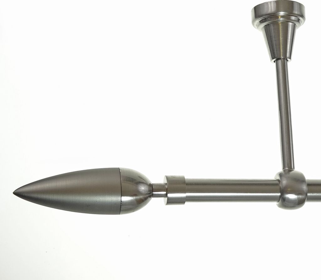 Gardinenstange Set Edelstahl Look Metall Ø 16mm zur Deckenträger 1-lauf Spitze, Länge wählbar H14 E10