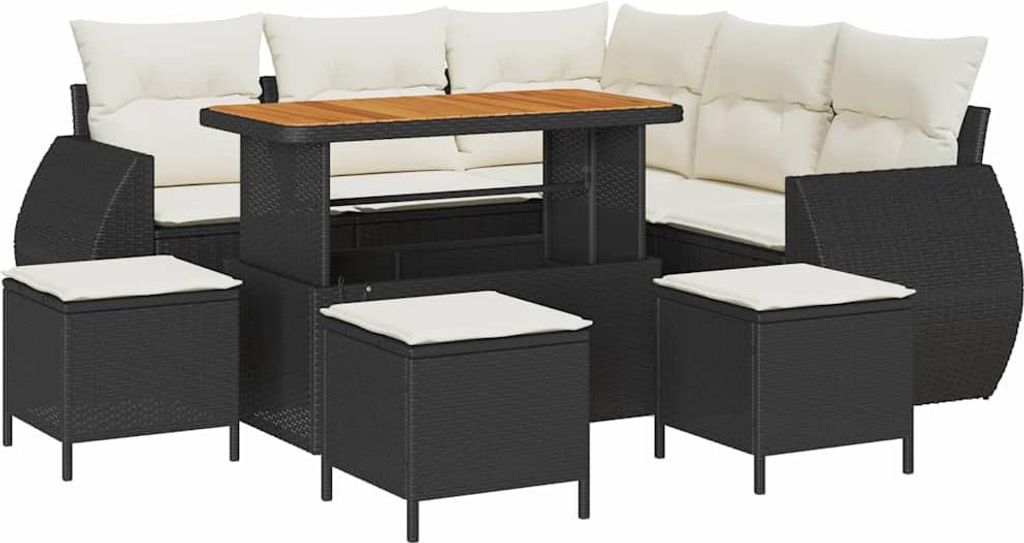 vidaXL Gartensofa-set mit Kissen 9 pcs Schwarz und Creme Poly-Rattan
