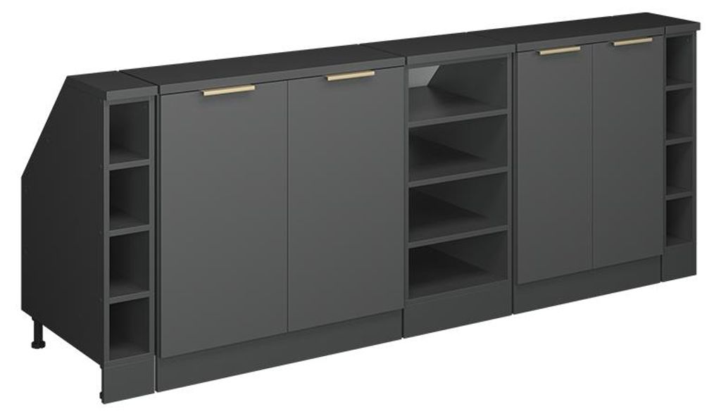 Küchenschrank für Dachschrägen Vicco R-Line Anthrazit-Gold 210 cm 5er Set Schrankkorpuss 60 cm Tiefe, Model 60653