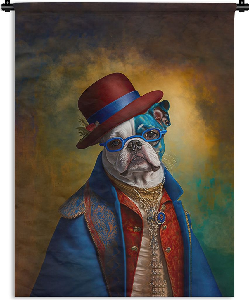 MuchoWow Wandteppich Wandbehang Hund - Porträt - Kleidung - Hut - Abstrakt 120x160 cm Tapisserie Dekoration Wandtuch - Wohnzimmer - Moderne