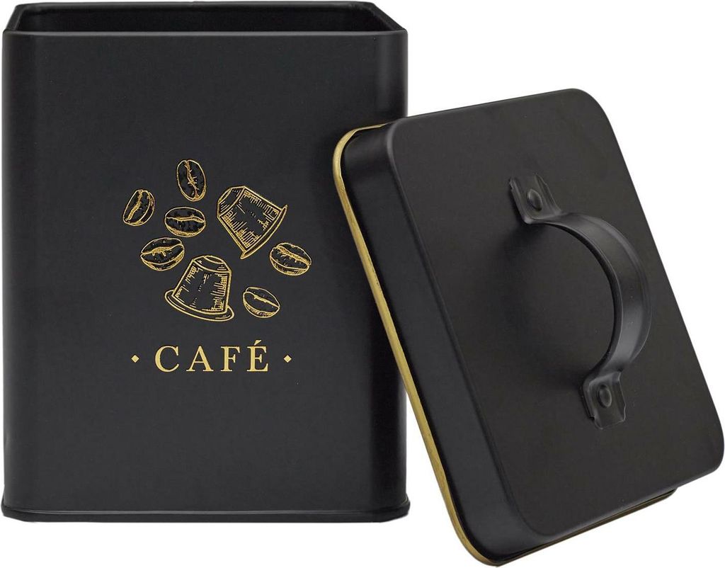 HowHomely | Kaffeedose - Kaffeevorratsdose - 11 x 11 x 19 cm - 2,2 L - Schwarz Gold - Kaffeebehälter - Metall