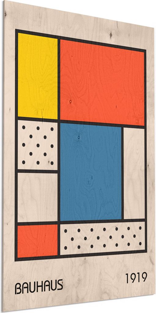 DEQORI Holzbild 60x90 cm 'Bauhaus Komposition' Bild auf Holz Wandbild Kunstdruck