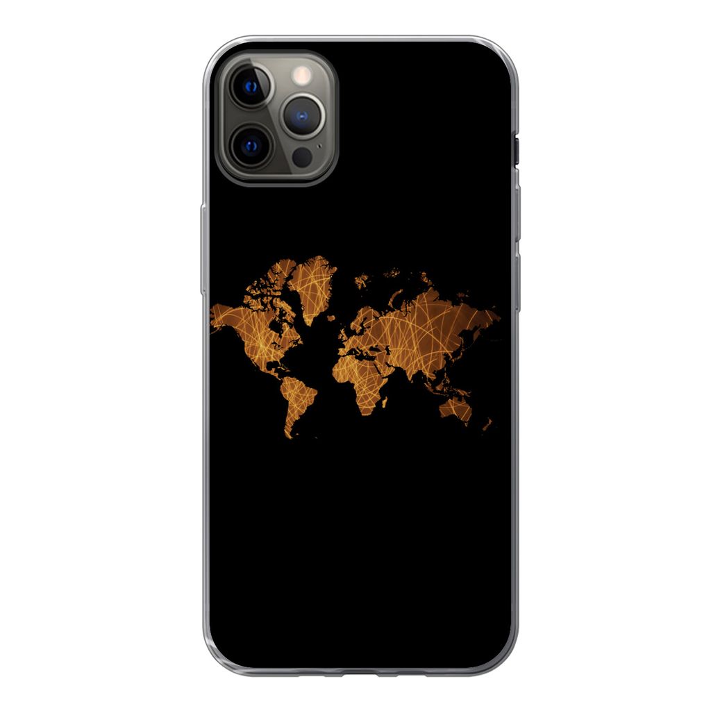 MuchoWow Handyhülle Schutzhülle Hülle für iPhone 12 Pro Max Weltkarte - Schilf - Karte Silikon Softcase Handy Hülle - Hartschale