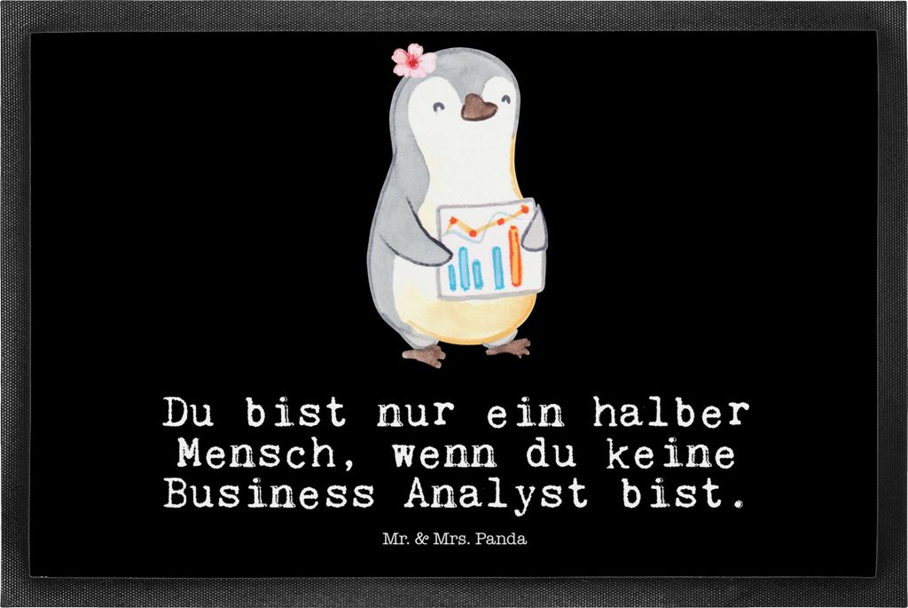 Mr. & Mrs. Panda Abtreter Business Analyst Herz 50 x 75 cm - Schwarz - Geschenk, fußmatte, Türmatte, Eingangsteppich, Bodenvorleger, Gummimatte, ...
