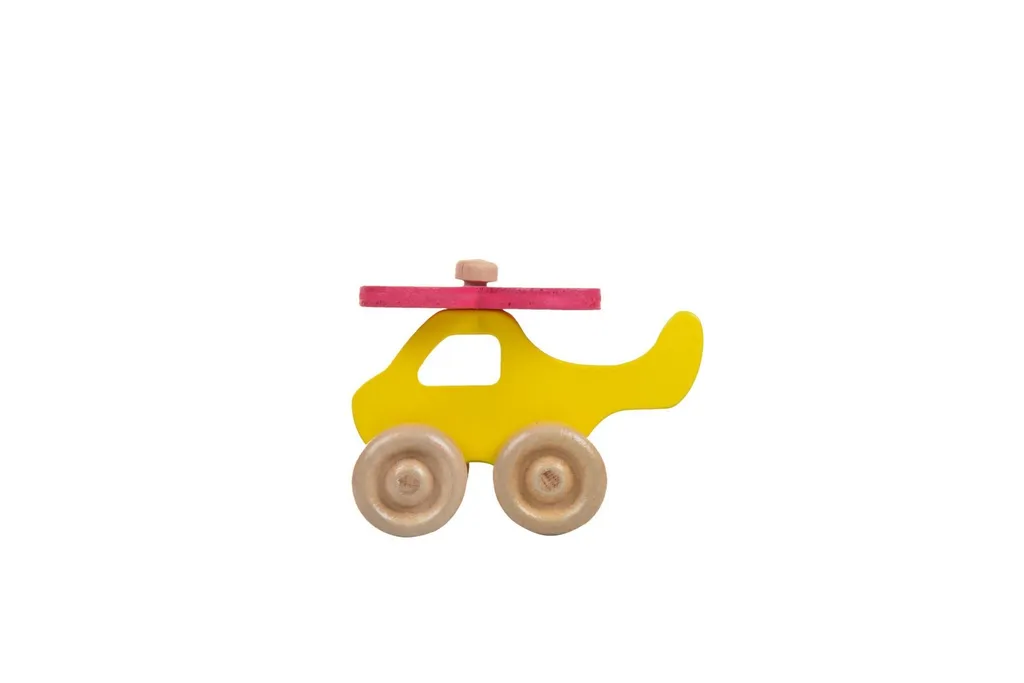 Mini Hélicoptère Jaune en Peluche et Pin Naturel - Design Exclusif