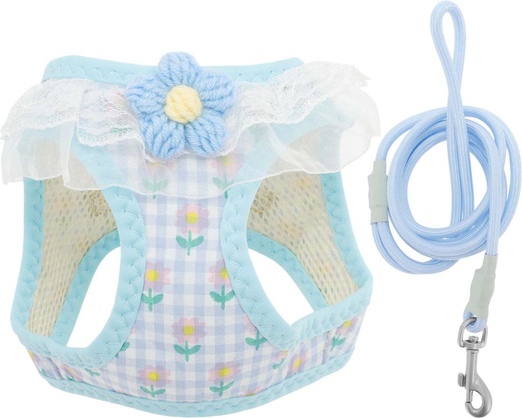 Welpen Geschirr Und Leine Set Magische Klettbänder Einstellbares Leichtes Weiches Geschirr Mit Blumenmuster Für Spaziergänge Für Kleine Mittelg...